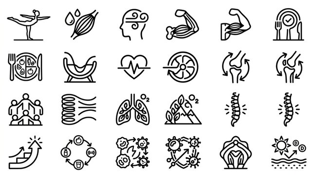 Set of health and wellness icons for fitness lifestyle and medical care
