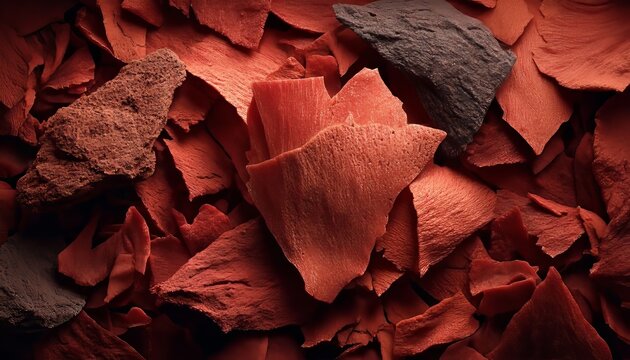 A Textured Composition Featuring Dried Slices Of Organic Peaches And Artisanal Fruit Leather Tiles