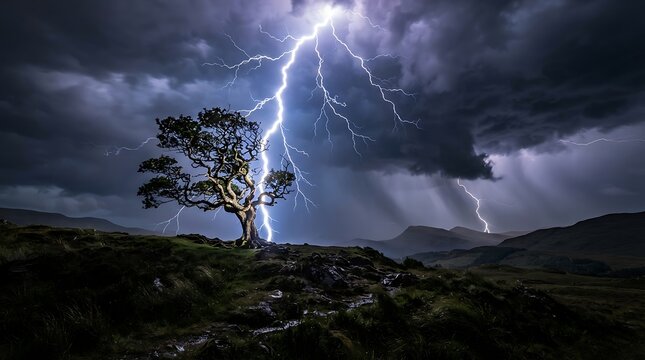 Lightning striking oak tree
