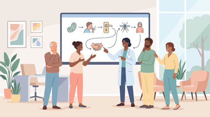 Obraz premium Doctor Explains Disease Transmission to Diverse Group