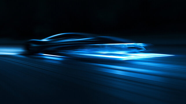 Futuristic Concept Electric Vehicle Speeding in Dark Environment