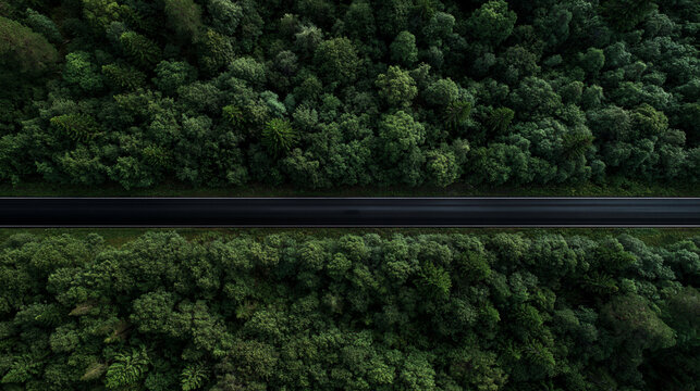 Aerial View of Straight Road Cutting Through Forest