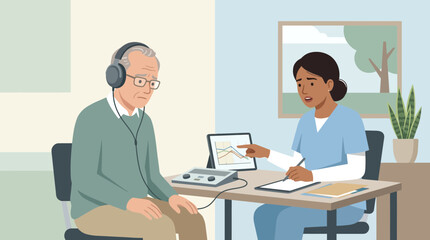 Fototapeta premium Hearing Test with Doctor and Patient, Audiology Check