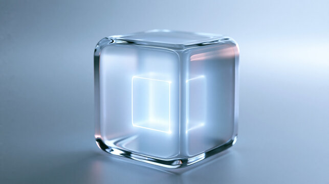 Futuristic Glowing Glass Cube Concept for AI and Data Technology