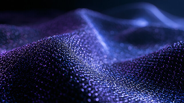 Shimmering Blue and Purple Textured Fabric Wave Background