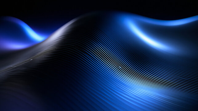 Abstract Blue Glowing Metallic Wave Technology Background