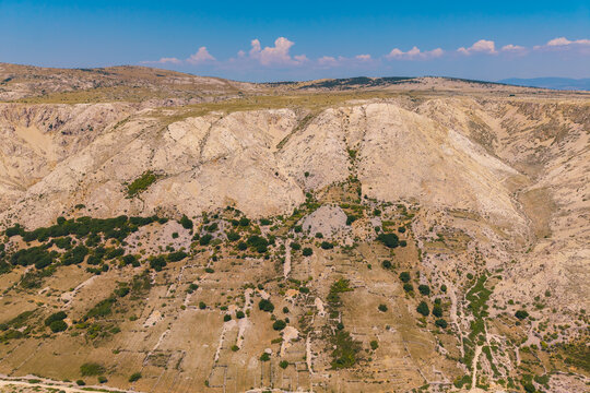 rugged limestone formations and barren karst landscape above Stara Ba&scaron;ka on Krk Island, Croatia