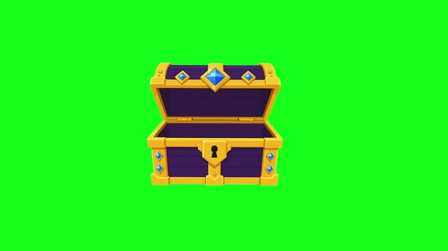 Treasure chest animated open empty royal purple chest idle motion 4k chroma key green screen background