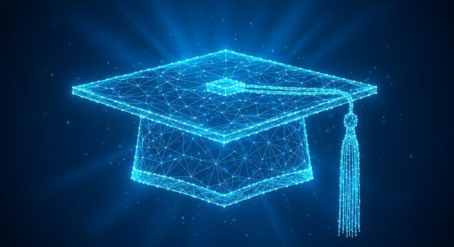 Graduation cap with tassel in futuristic style