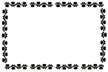 Black paw print silhouette frame with generous negative space in the center, ideal for pet-themed posters, websites, flyers, printable designs, signs, invitations, labels, and promotional materials. © Feridina