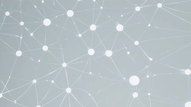 Network connections pulsing with light on a subtle gray background with clean lines and glowing orbs