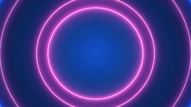 Pulsating Neon Rings Expanding on Deep Blue Background with Subtle Light Glow