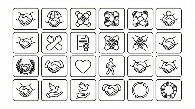 Set of hand shake and teamwork icons for business and cooperation