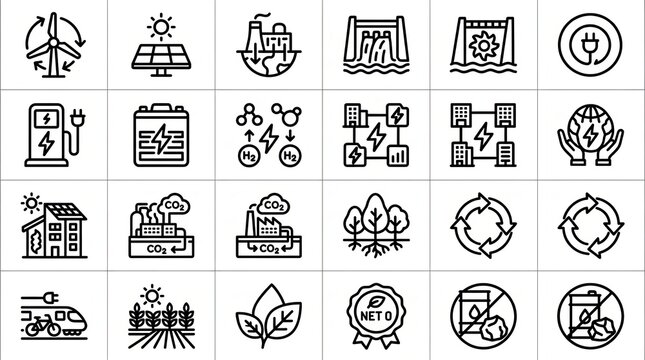 Set of renewable energy and sustainable environment icons