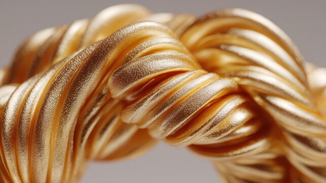 Close-up of intertwined metallic gold and silver braided rope with shiny reflective surface texture