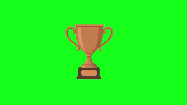 Trophy animated bronze cup award shining and sparkling for third place victory 4k chroma key green screen background