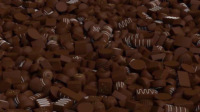 Flying over chocolates - 3d render looped.