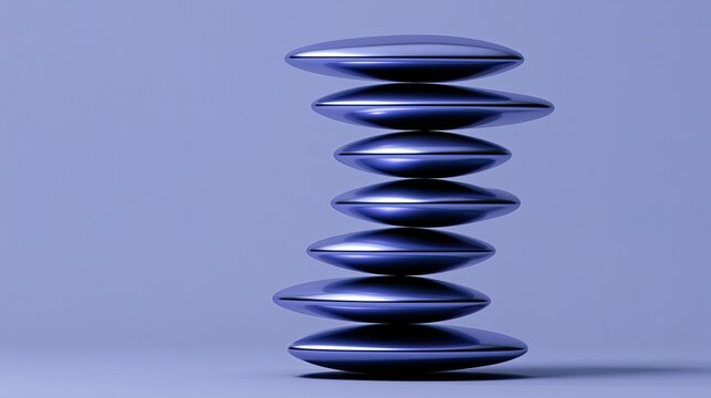 Stacked metallic discs, creating a mesmerizing, balanced, and abstract composition