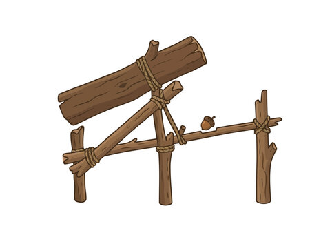 A hand drawn illustration of a wooden deadfall trap for small animals.
