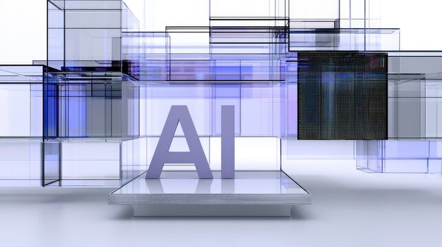 Luminous AI logo emerges from transparent, fragmented geometric structures