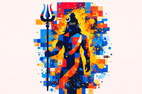 Color vector image of a warrior with a trident 