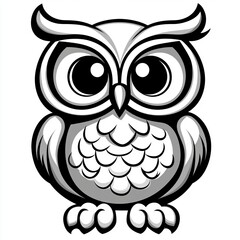 Obraz premium Sticker Design with a Cute Stylized Vector Owl Isolated on a White Background in Black and White Art