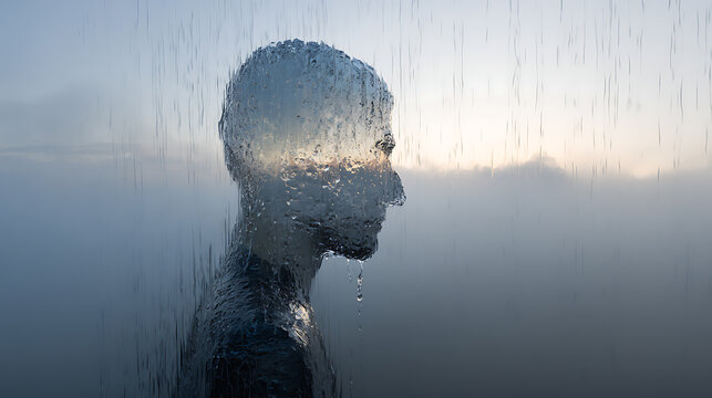 Melting human silhouette symbolizing emotional exhaustion, inner struggle and psychological stress, with a dark reflective atmosphere representing vulnerability, isolation, healing and resilience