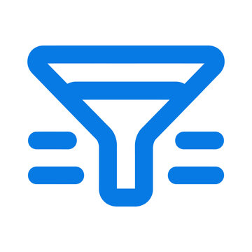 A bright blue minimalist digital icon representing a data filter tool commonly used in software applications to sort and refine search results effectively