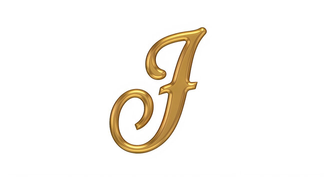 Elegant golden cursive letter J isolated graphic design element transparent background
