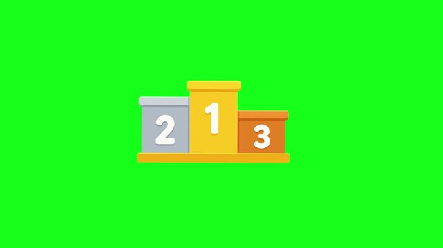Podium animated winner stage numbers 1 2 3 sparkling with victory sparkles 4k chroma key green screen background