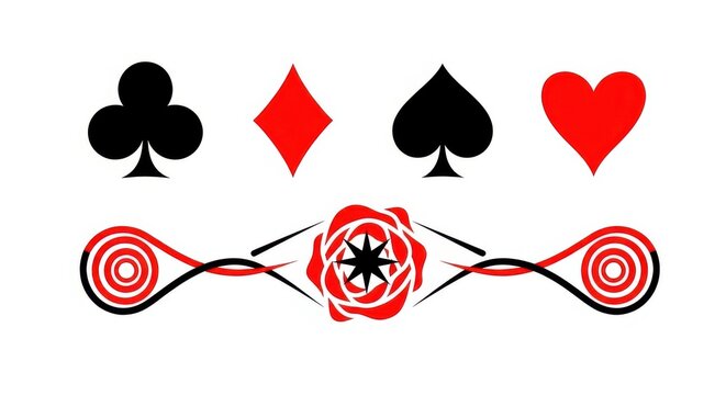 Black and White Poker Chips with Heart Suit Symbols Vector Illustration for Casino Gaming, Gambling, Card Games, and Playing Card Design Concepts