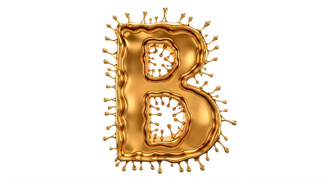 Golden Liquid Effect Letter B Isolated Design Element transparent background