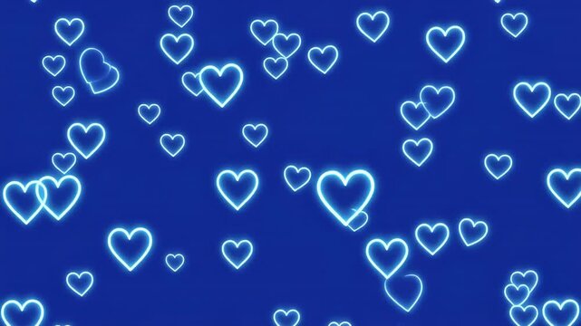 Animated glowing blue hearts floating on a dark blue background with cinematic motion