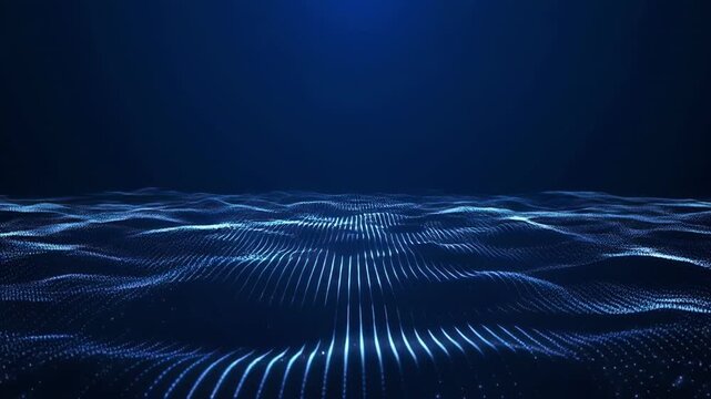 Blue digital wave landscape with subtle light bloom and subtle camera drift for technology backgrounds