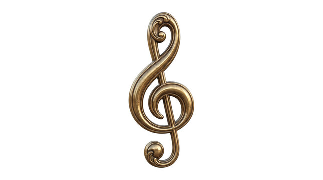 Vintage bronze treble clef, antique metallic music symbol, elegant 3d bronze musical notation for classical art and design isolated PNG with Transparent Background