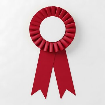 Red ribbon award badge with metallic sheen