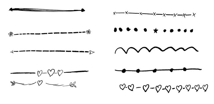 Set of hand drawn decorative page dividers and borders isolated on transparent background