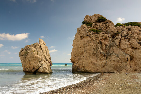 Close-up view of Aphrodite's Rock on the coast of Cyprus