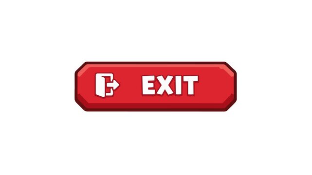 Exit button animated red UI button with door icon bouncing and clicking 4k chroma key green screen background