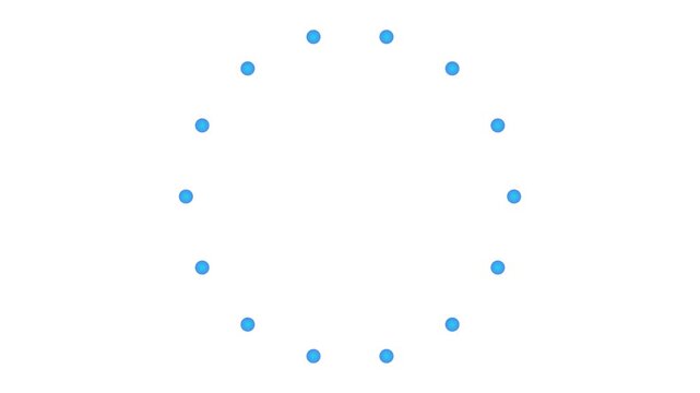 A cluster of small glowing cyan to violet gradient spherical particles scatters outward from center then converges back inward with an elastic ease seamless loop