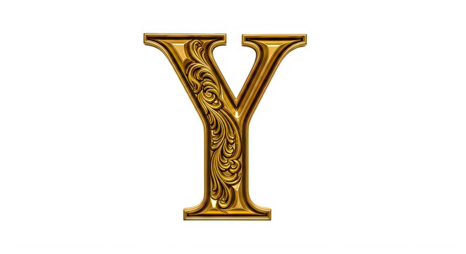 Elegant Gold Ornate Letter Y Design Isolated Vector Artwork transparent background