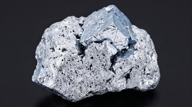 Crisp Macro Texture of Raw Fractured Native Antimony Metal with Silvery-White Metallic Cleavage Planes