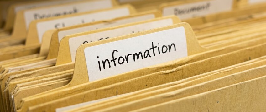 Information File Folder in a Row of Organized Documents.