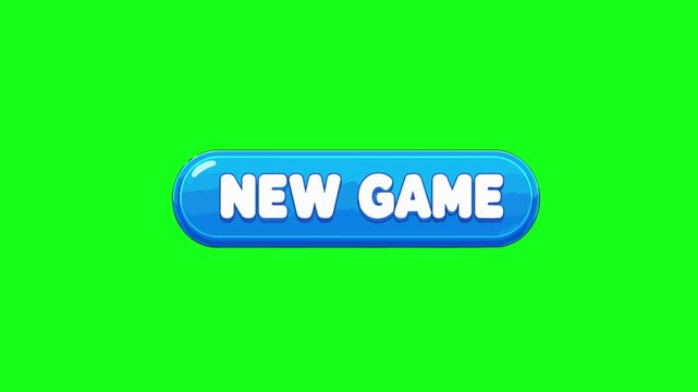 New game button animated blue oval UI button bouncing and clicking motion 4k chroma key green screen background