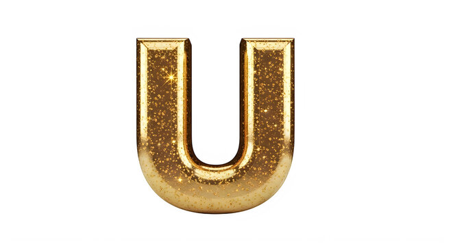 Golden Glitter Text Letter U Isolated On Transparent Background transparent background