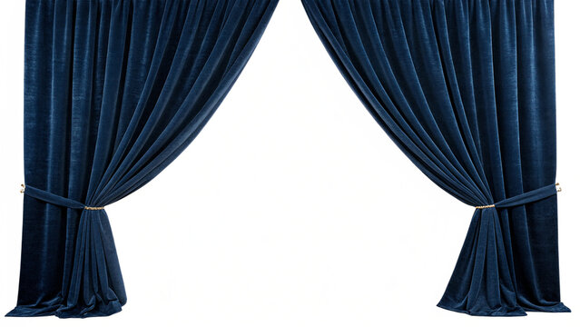 Classic dark blue velvet theater curtains elegant drapes luxury stage background isolated on transparent background