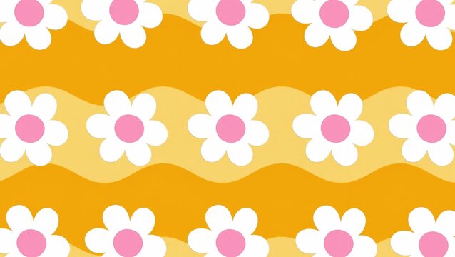Retro Daisy Flower Seamless Pattern Looping Video Background, Cute Wavy Yellow Motion Graphics

