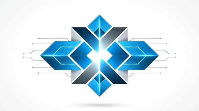 Abstract geometric shape with blue and grey metallic gradient panels