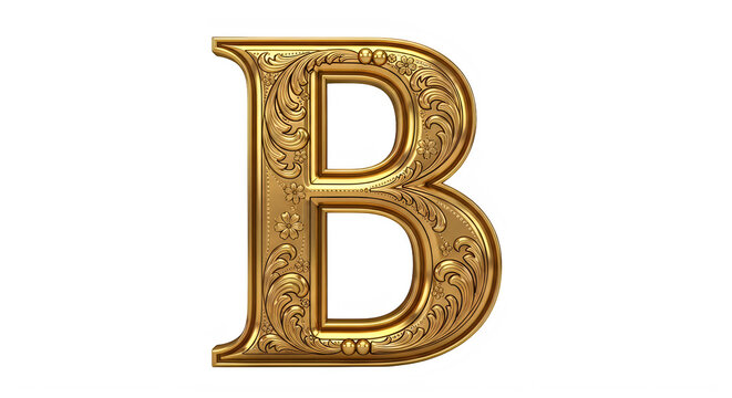 Elegant Gold Ornamental Letter B Design Isolated Vector Artwork transparent background