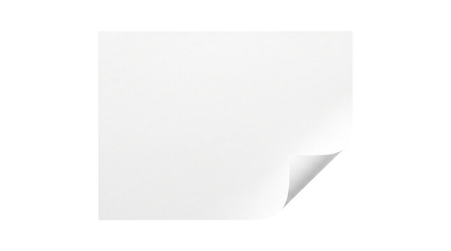 Blank white paper with curled corner, minimalist stationery mockup for design, clean paper sheet for notes and messages isolated PNG with Transparent Background